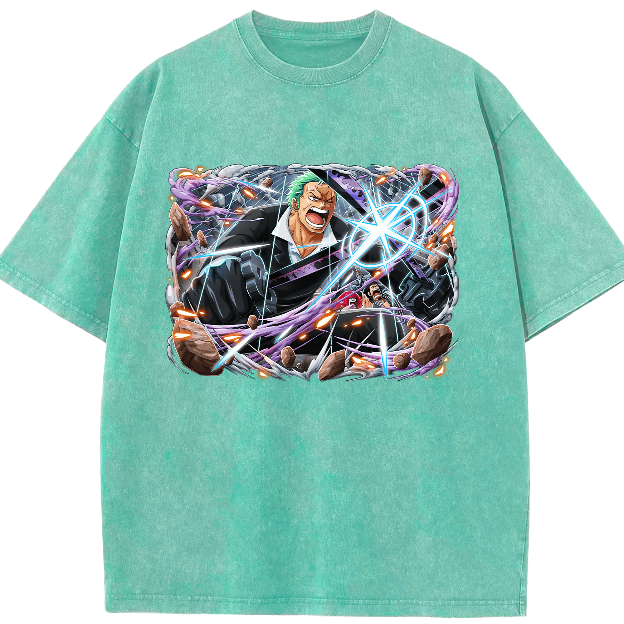 ワンピース ロロノア・ゾロ ONE PIECE Roronoa Zoro 綿100% ヴィンテージ風 半袖Tシャツ（フロントプリント）